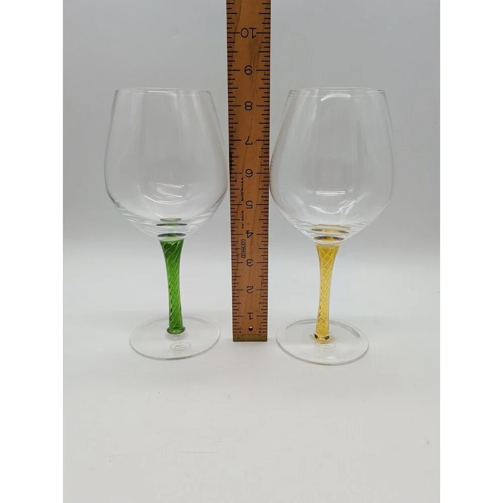 A Perfect Occasion Wine Glasses Double Helix Swirl Stem Green Yellow Set Of 2